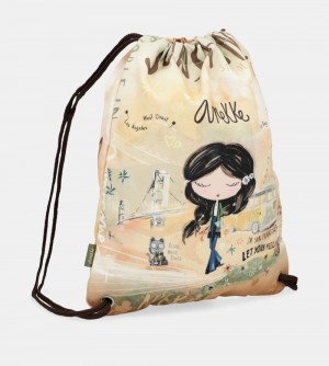 Női Anekke Peace & Love Fabric Drawstring Backpack Hátizsákok | NLDBMO-438