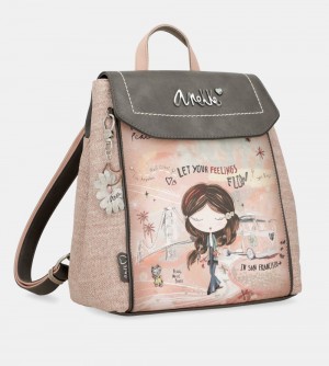 Női Anekke Peace & Love Pink Backpack With Flap Hátizsákok | XORTVA-736