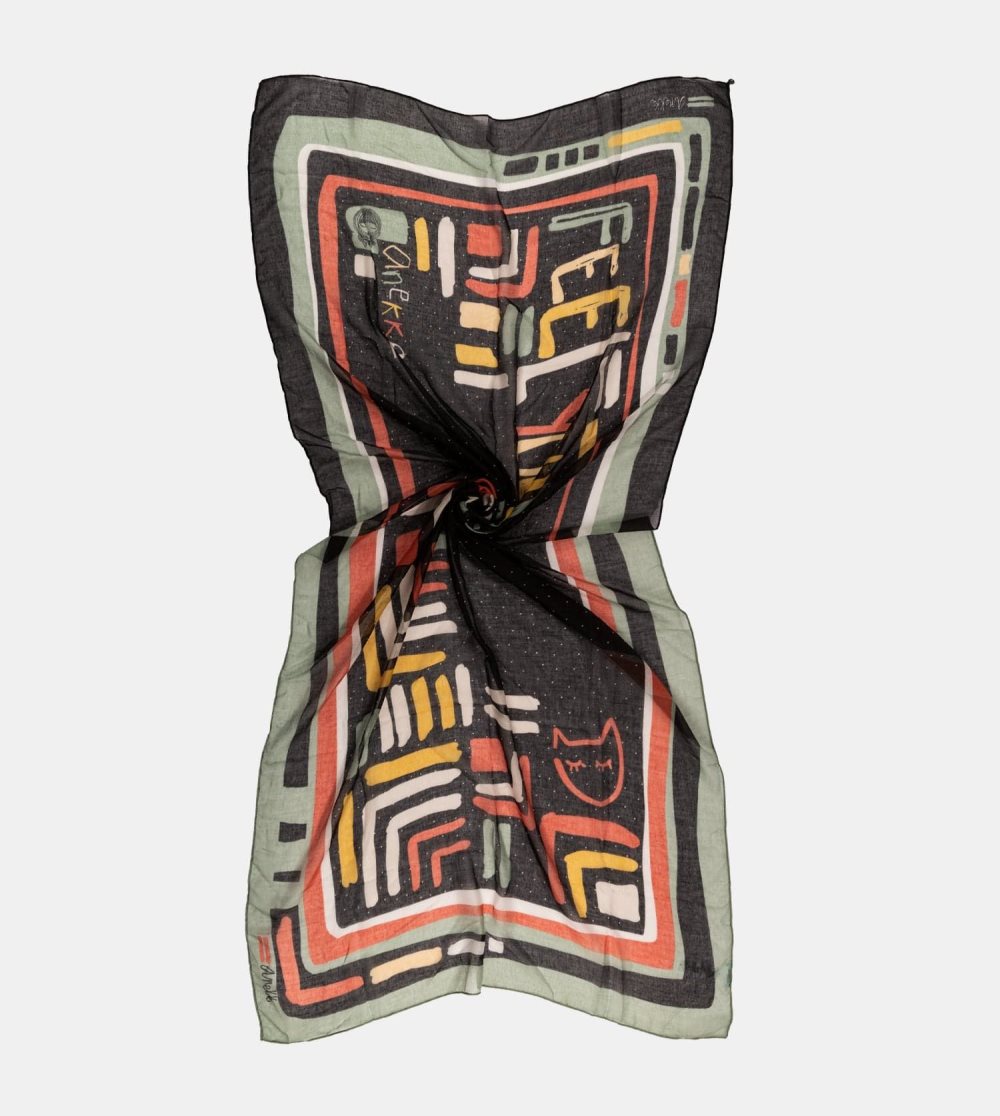 Női Anekke Kene Black Printed Scarf Sál | YKGMDR-641