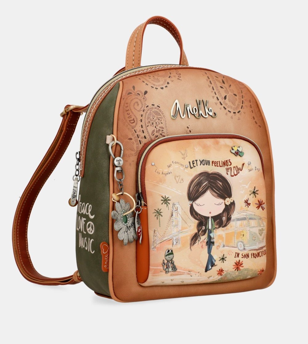 Női Anekke Peace & Love Camel Medium Backpack Hátizsákok | NSKYFE-405